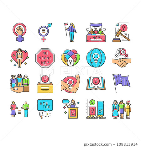 girl feminism female woman power icons set vector 109813914
