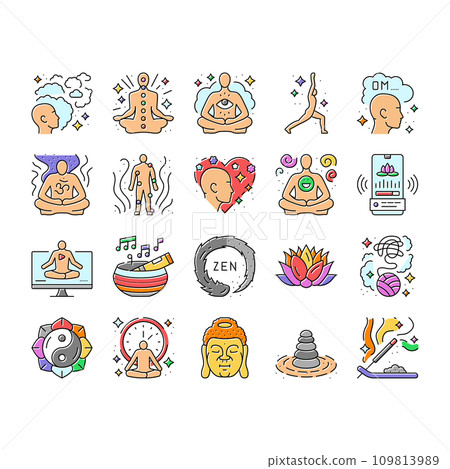 meditation yoga relax zen icons set vector 109813989
