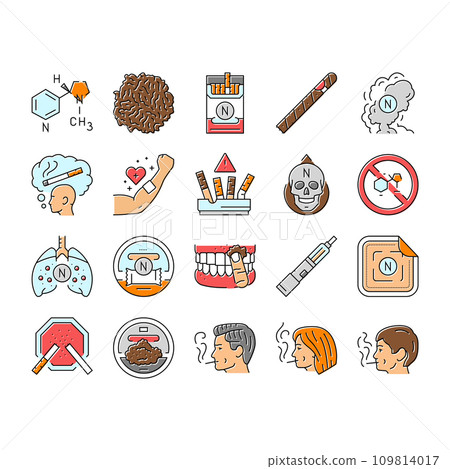 nicotine cigarette tobacco smoke icons set vector nicotine cigarette tobacco smoke icons set vector 109814017