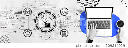 Remote Work theme with person using a laptop 109814029
