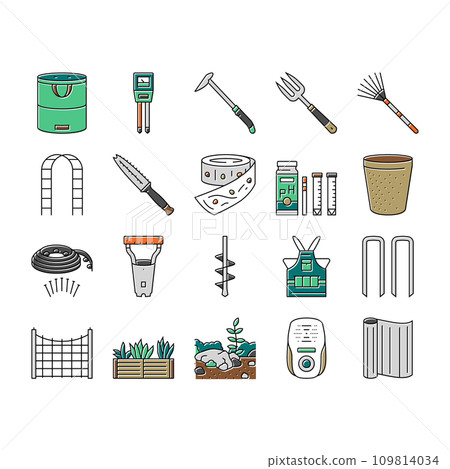 garden tool shovel rake icons set vector 109814034