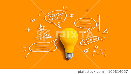 Brainstorming concept with a light bulb and speech bubbles 109814067