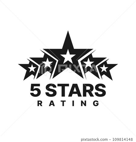 Five star rating, best award icon or badge. Business reputation, goods opinion survey, customer review or user evaluation vector symbol or icon. Client experience pictogram or sign with five stars 109814148