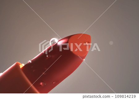 Red lipstick with water drops on a dark background. 109814219