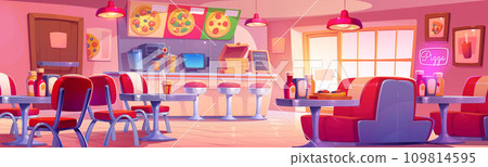 Pizzeria interior with furniture and equipment Pizzeria interior with furniture and equipment 109814595