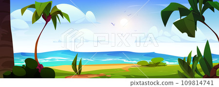 Sea beach landscape with palm trees - Stock Illustration [109814741 ...