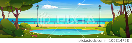 Cartoon sea or river landscape with city park Cartoon sea or river landscape with city park 109814758