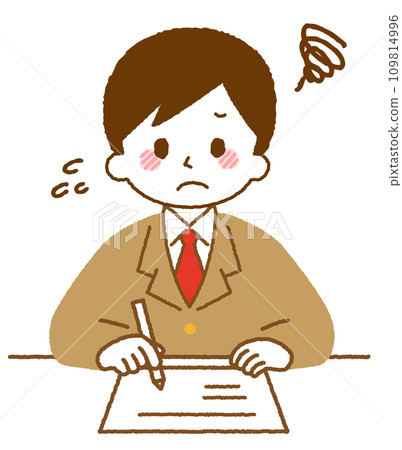 A male student studying. A worried expression. 109814996