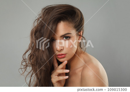 Sensual fashion model with dark healthy hairstyle, fresh clean skin and trendy make-up Sensual fashion model with dark healthy hairstyle, fresh clean skin and trendy make-up 109815300