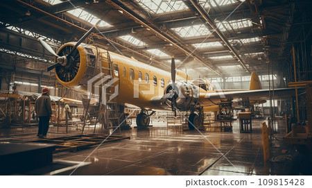 Aircraft assembly factory. Plane assembly factory. Generative AI. 109815428