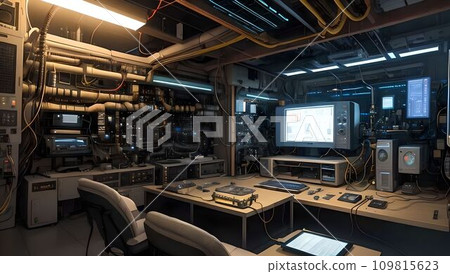 Semiconductor equipment and computers installed in a server room: Near future world [AI-generated image] 109815623