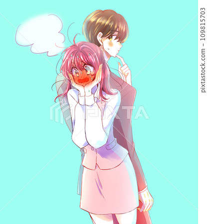 Embarrassed woman and confused man, company employee 109815703