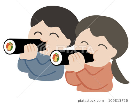 Children eating ehomaki Children eating ehomaki 109815726