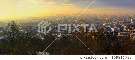 Brno city in the Czech Republic. Europe. Petrov - Cathedral of Saints Peter and Paul and Spilberk castle. Beautiful old architecture and a popular tourist destination. Photography of the city 109815753