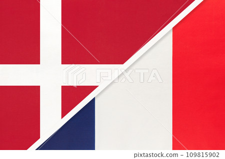 Denmark and France, symbol of country. Danish vs French national flags. 109815902