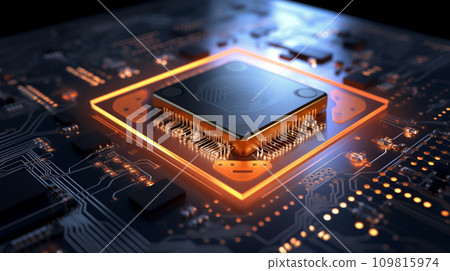 integrated microchip. Electronic circuit board close up. Generative AI. 109815974