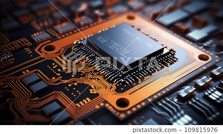 integrated microchip. Electronic circuit board close up. Generative AI. 109815976