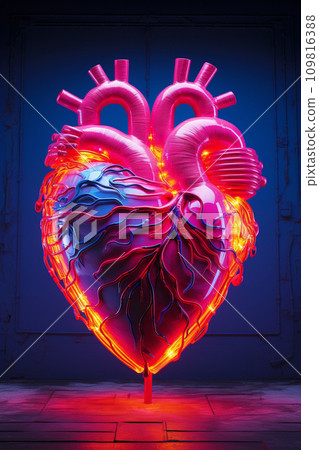 AI-generated content. Neon heart light. generative ai illustration AI-generated content. Neon heart light. generative ai illustration 109816388