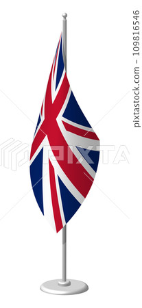 United Kingdom flag on flagpole for registration of solemn event, meeting foreign guests. National banner of United Kingdom. PNG image on transparent back 109816546