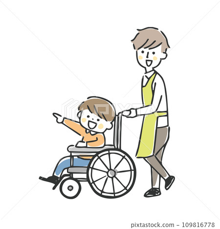 輪椅男孩和男性工作人員 109816778
