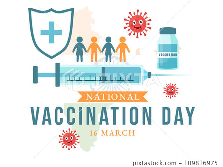 National Vaccination Day Vector Illustration on March 16 with Vaccine Syringe for Strong Immunity from Bacteria and Health Care in Flat Background 109816975
