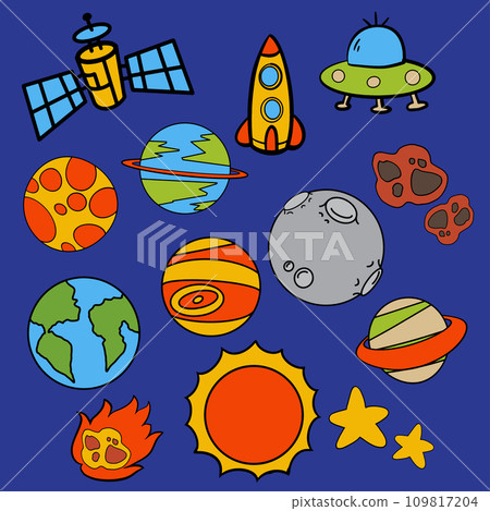 The solar system and space drawing vector image. 109817204