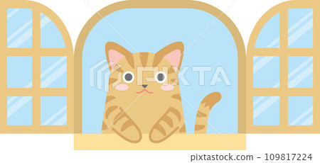 一隻貓看著窗外的插畫_貓伸出手,向窗外偷看_Chatra 一隻貓看著窗外的插畫_貓伸出手,向窗外偷看_Chatra 109817224