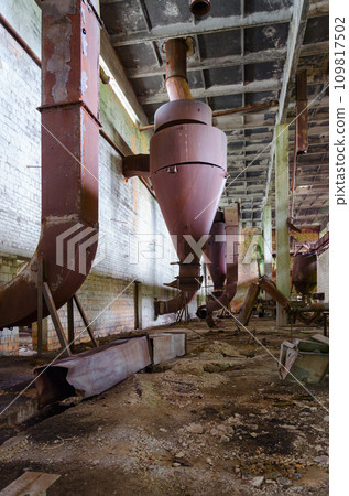 Abandoned feed mill near resettled village of Dronki in exclusion zone of Chernobyl nuclear power plant, Belarus Abandoned feed mill near resettled village of Dronki in exclusion zone of Chernobyl nuclear power plant, Belarus 109817502