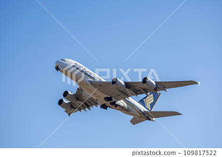 Singapore Airlines A380, a passenger plane taking off from Narita Airport Singapore Airlines A380, a passenger plane taking off from Narita Airport 109817522