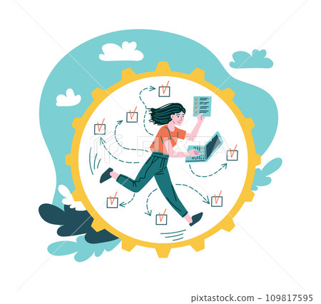 Running woman with laptop flat style, vector illustration Running woman with laptop flat style, vector illustration 109817595