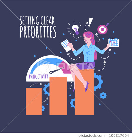 Productivity design concept, businesswoman, cartoon vector illustration 109817604