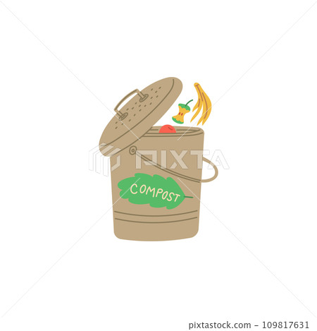 Fruits organic waste falling in compost bin. Fruits organic waste falling in compost bin. 109817631