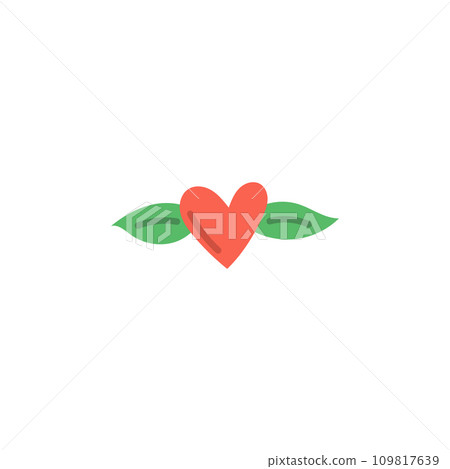 Heart with green leaves on both sides. Heart with green leaves on both sides. 109817639