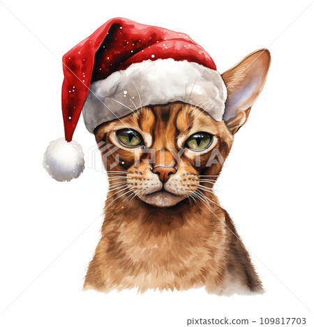 Abyssinian Cat Wearing a Santa Hat. AI generated image Abyssinian Cat Wearing a Santa Hat. AI generated image 109817703