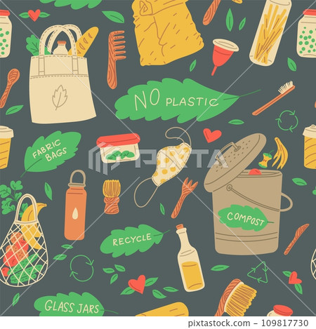 Seamless pattern about zero waste lifestyle flat style, vector illustration Seamless pattern about zero waste lifestyle flat style, vector illustration 109817730