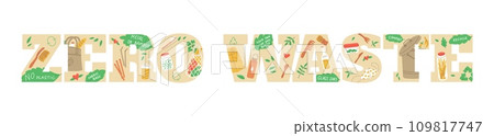 Zero waste lettering design, cartoon vector illustrations on white 109817747