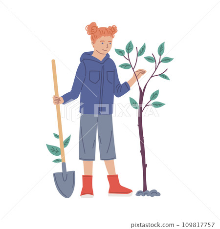 Girl planting tree. 109817757