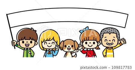 Vector illustration of kids with flag frame 109817783