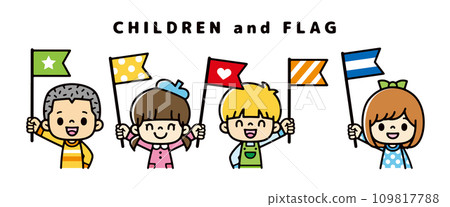 Vector illustration of children from around the world smiling and waving flags 109817788