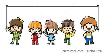 Vector illustration of kids smiling and holding banners 109817791