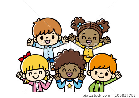 Illustration of multinational children greeting each other with smiles Illustration of multinational children greeting each other with smiles 109817795