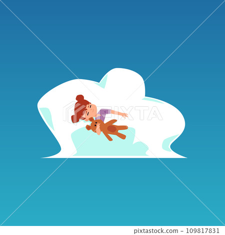 Vector illustration of a little girl sleeping in her bed. 109817831