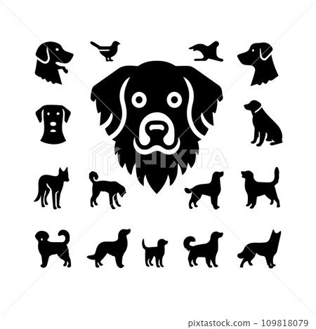 Silhouette Solid Vector Icon Set Of Dog, Breeds, Canine, Pooch, Hound, Puppy, Mutt, Pet, Doggy. Silhouette Solid Vector Icon Set Of Dog, Breeds, Canine, Pooch, Hound, Puppy, Mutt, Pet, Doggy. 109818079