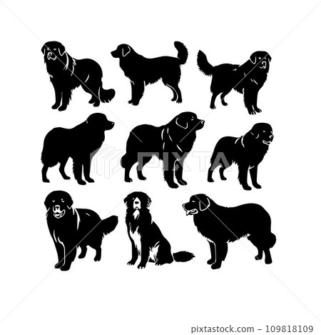 Silhouette Solid Vector Icon Set Of Dog, Breeds, Canine, Pooch, Hound, Puppy, Mutt, Pet, Doggy. Silhouette Solid Vector Icon Set Of Dog, Breeds, Canine, Pooch, Hound, Puppy, Mutt, Pet, Doggy. 109818109