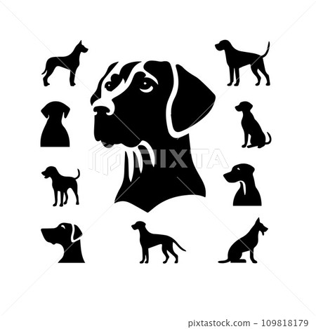 Silhouette Solid Vector Icon Set Of Dog, Breeds, Canine, Pooch, Hound, Puppy, Mutt, Pet, Doggy. Silhouette Solid Vector Icon Set Of Dog, Breeds, Canine, Pooch, Hound, Puppy, Mutt, Pet, Doggy. 109818179