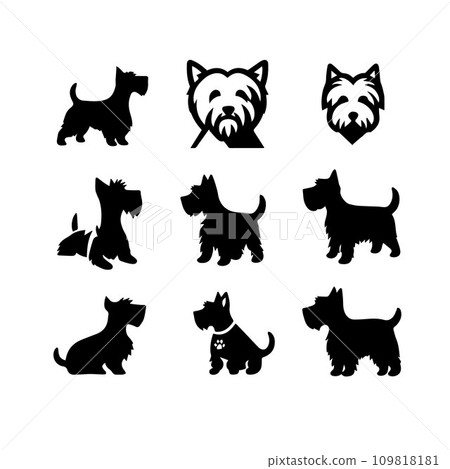 Silhouette Solid Vector Icon Set Of Dog, Breeds, Canine, Pooch, Hound, Puppy, Mutt, Pet, Doggy. 109818181