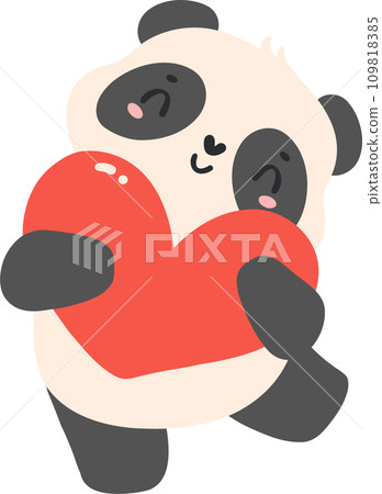 Cute Baby Panda Valentine with heart kawaii animal cartoon hand drawn Cute Baby Panda Valentine with heart kawaii animal cartoon hand drawn 109818385