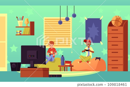 Vector illustration of teenagers playing video games. Vector illustration of teenagers playing video games. 109818461