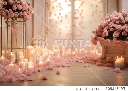 A dreamy wedding background, roses, candlelight, and space for lasting commitments 109818495