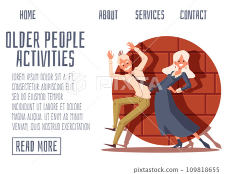 Older people activities site banner with seniors dancing flat vector illustration. 109818655